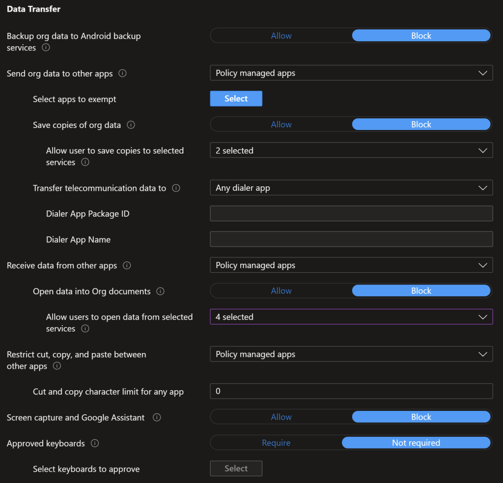 Android Data Transfer Settings