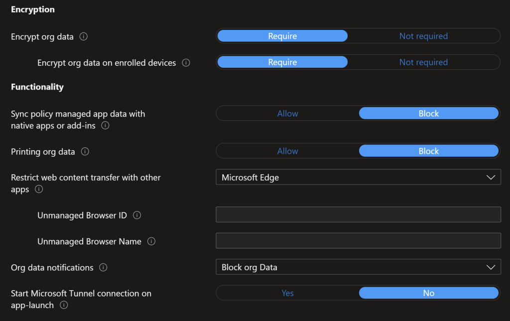 Android MAM Device Encryption Settings