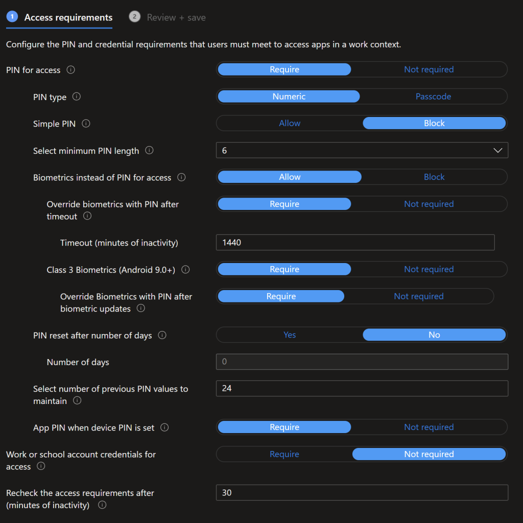 Android MAM Device Access Restrictions