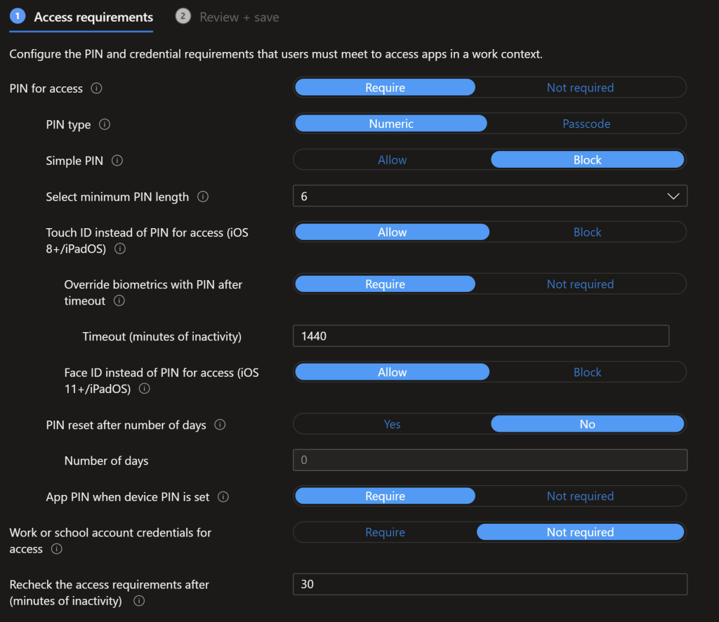 iOS MAM Access Requirements