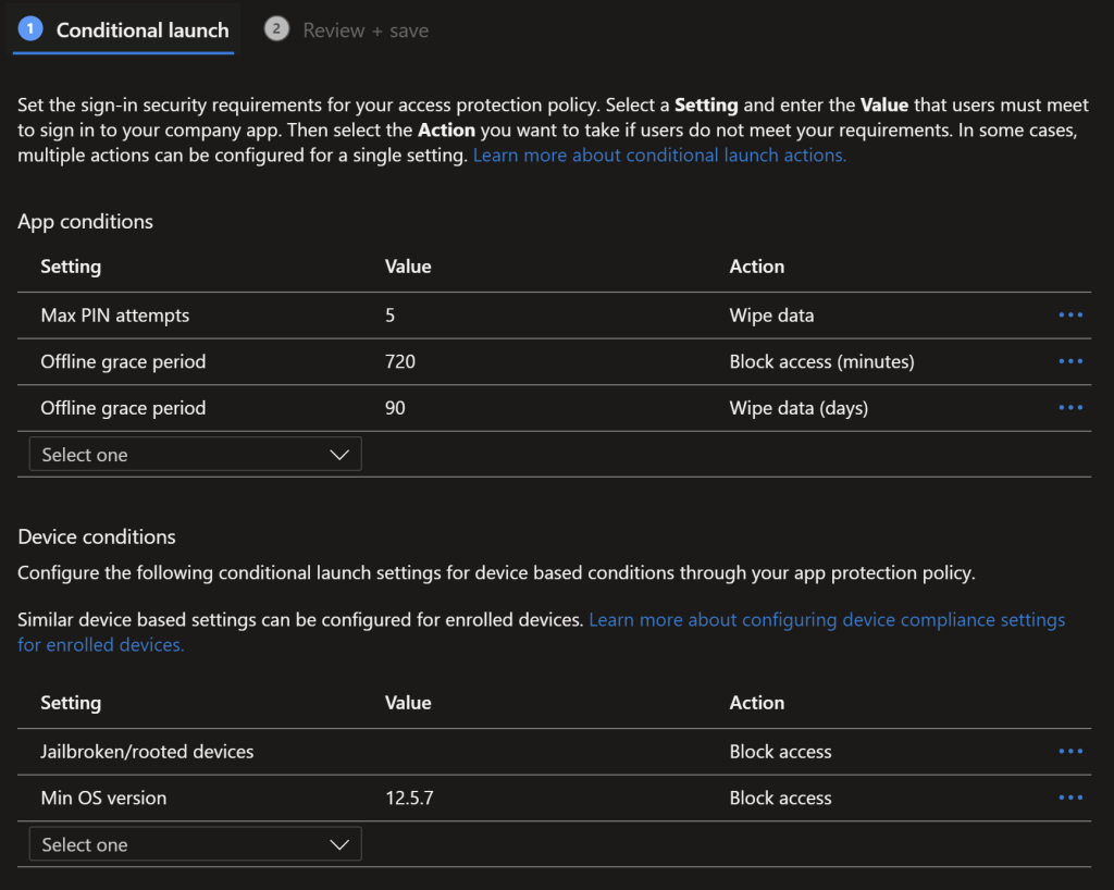 iOS MAM Conditional Launch Conditions