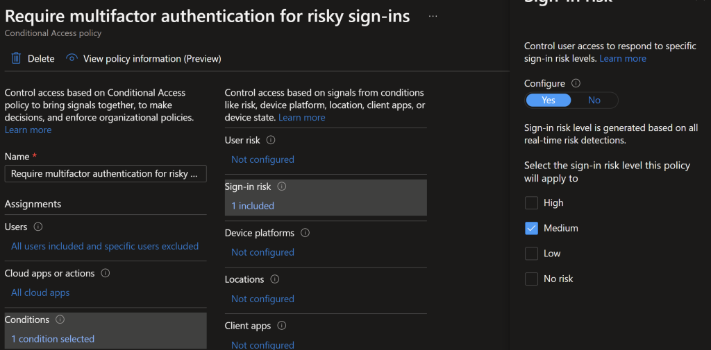 Screenshot of User Sign In Risk Medium