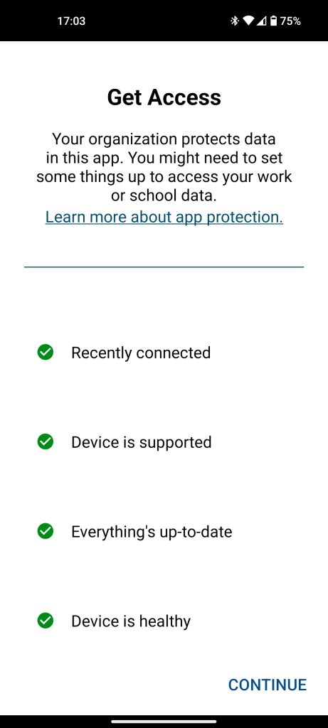Android Screenshot of device compliance
