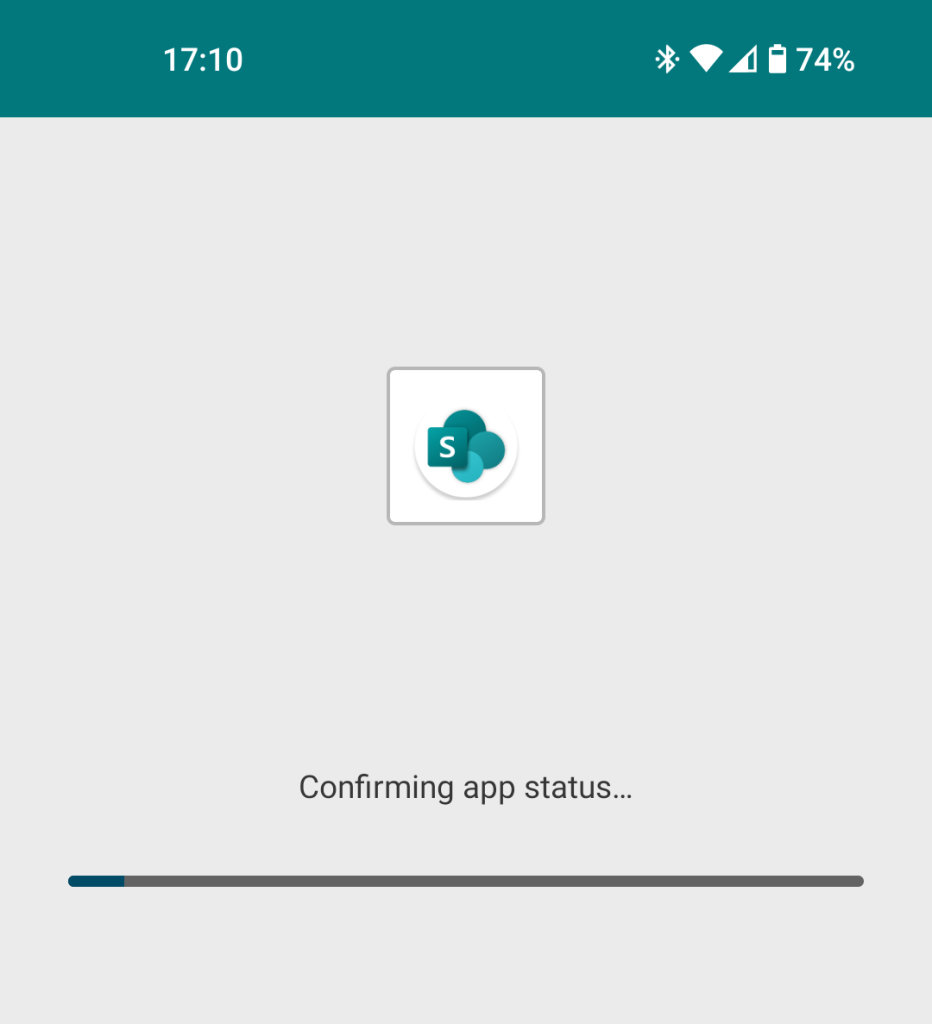 Android Screenshot showing SharePoint configuring the app