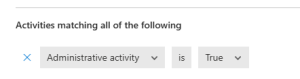 Screenshot of administrative admin activity filter